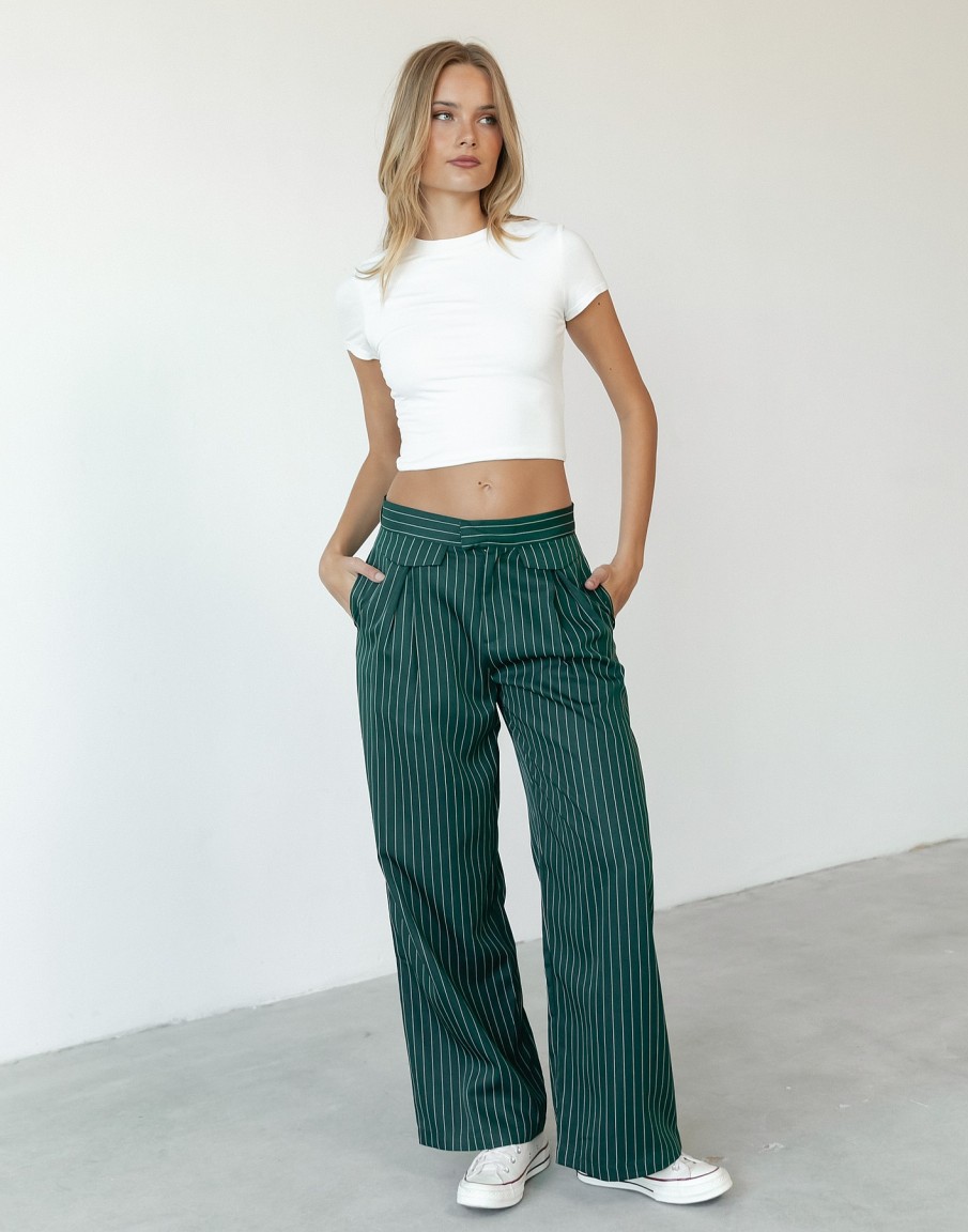 Clothing Lioness Workwear | Nyc Pant (Green Pinstripe) -By Lioness