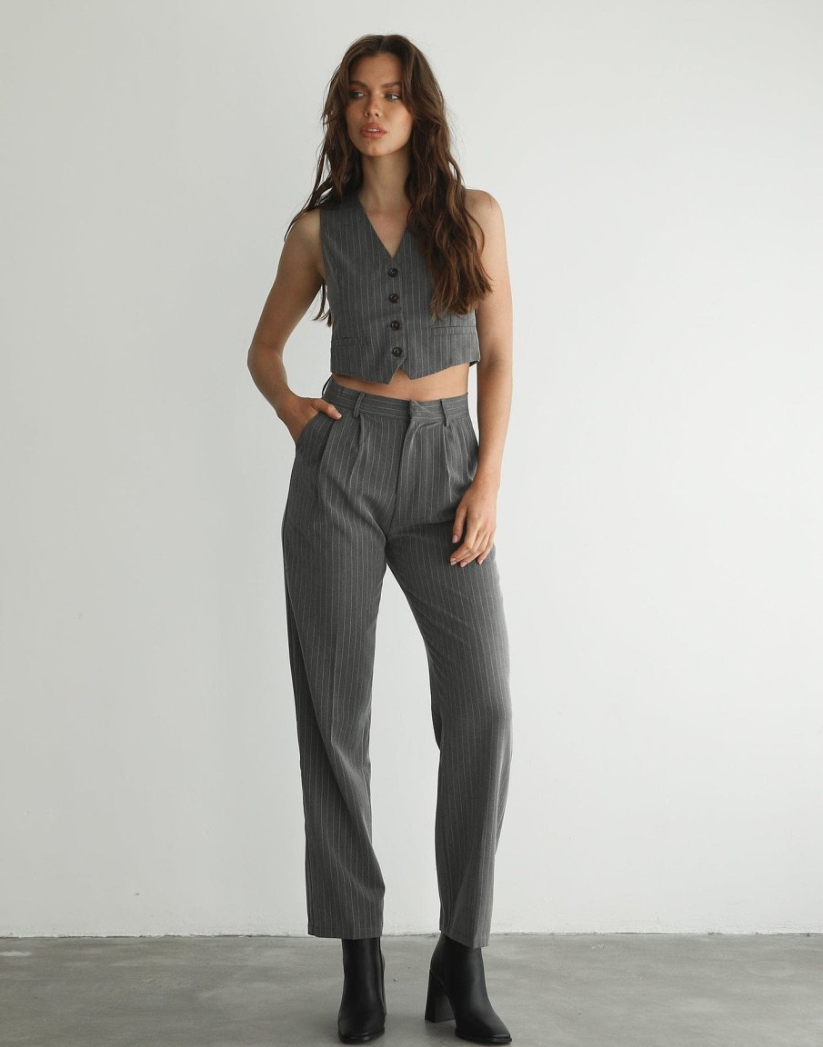 Clothing Charcoal Clothing Workwear | Rosa Vest (Grey Pinstripe)