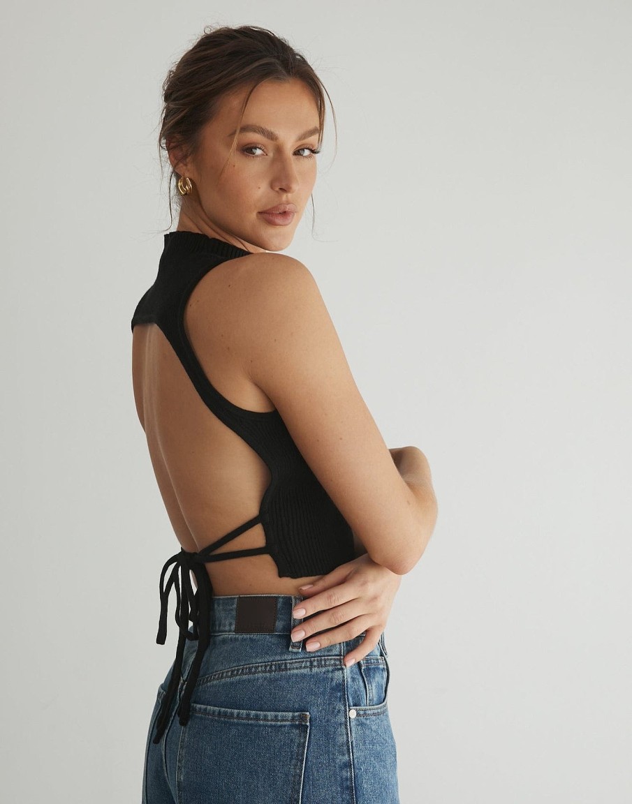 Clothing Charcoal Clothing Knitwear | Zamora Knit Crop Top (Black)