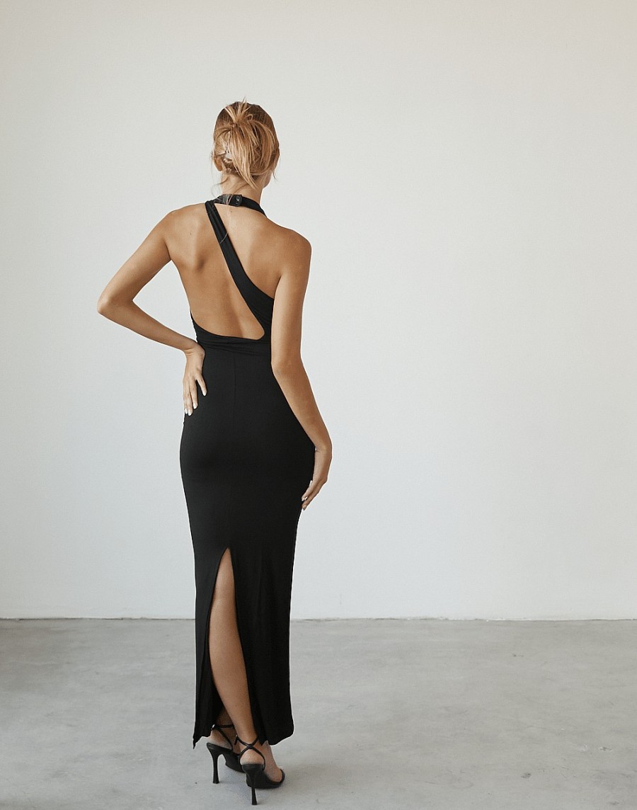 Clothing Charcoal Clothing Partywear | Aziza Maxi Dress (Black)