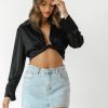 Clothing Into Fashion Long Sleeve Tops | Jora Long Sleeve Crop Top (Black)