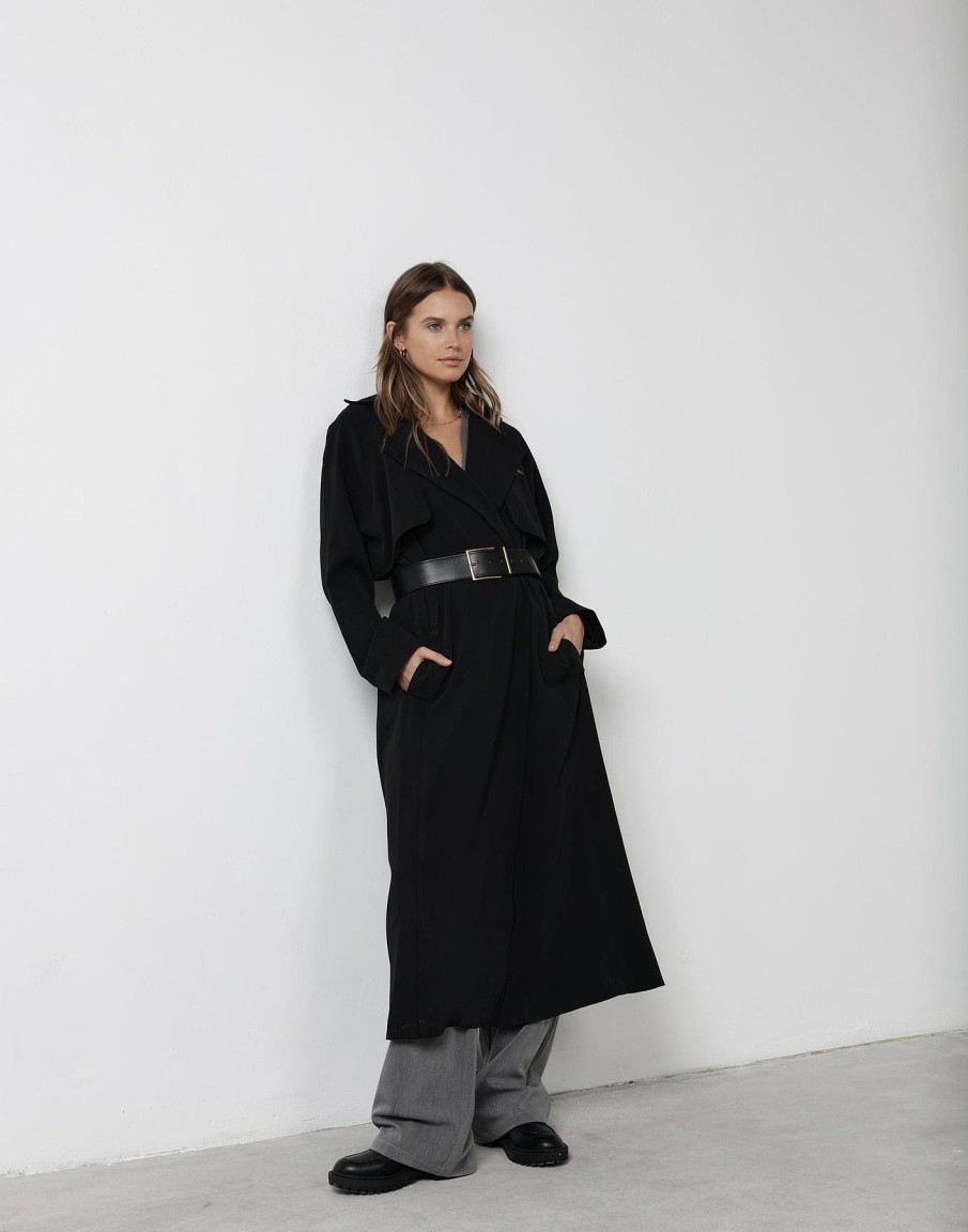 Clothing CHARCOAL Jackets + Coats | Zander Trench Coat (Black)