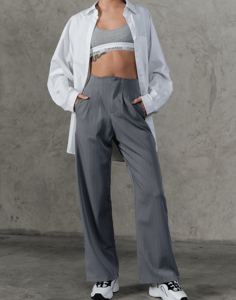 Clothing Charcoal Clothing Basics Edit | New Girl Pants (Grey Pinstripe)