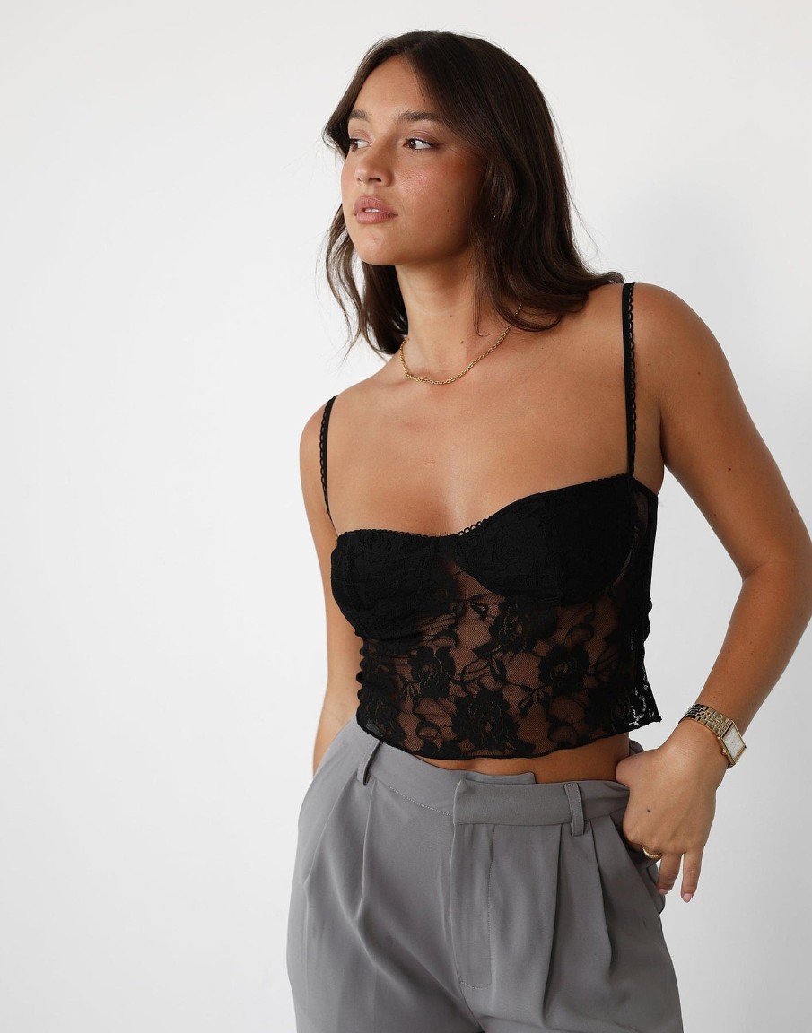 Clothing Charcoal Clothing Camis + Singlets | Adrienne Top (Black)