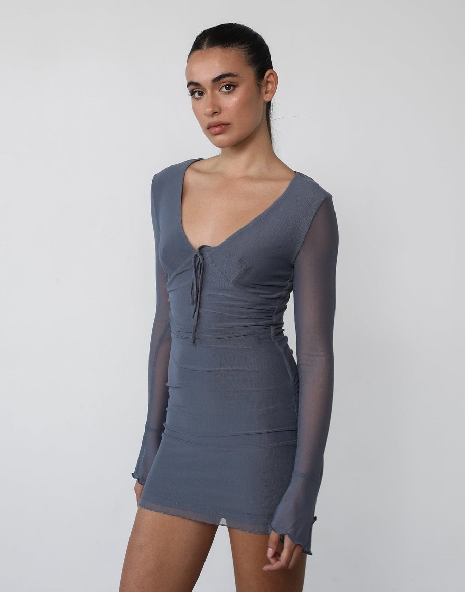 Clothing Luvalot Mini Dresses | Zarah Long Sleeve Mini Dress (Charcoal)