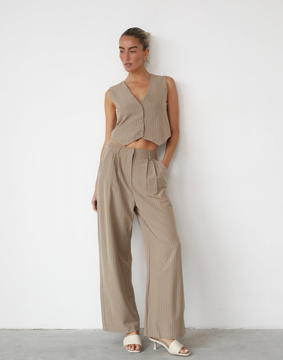 Clothing White Closet Workwear | Tiffanie Pants (Beige Pinstripe)