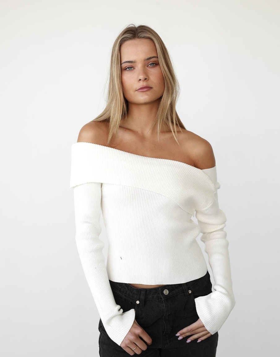 Clothing Pink Diamond Knitwear | Aries Long Sleeve Knit Top (White)