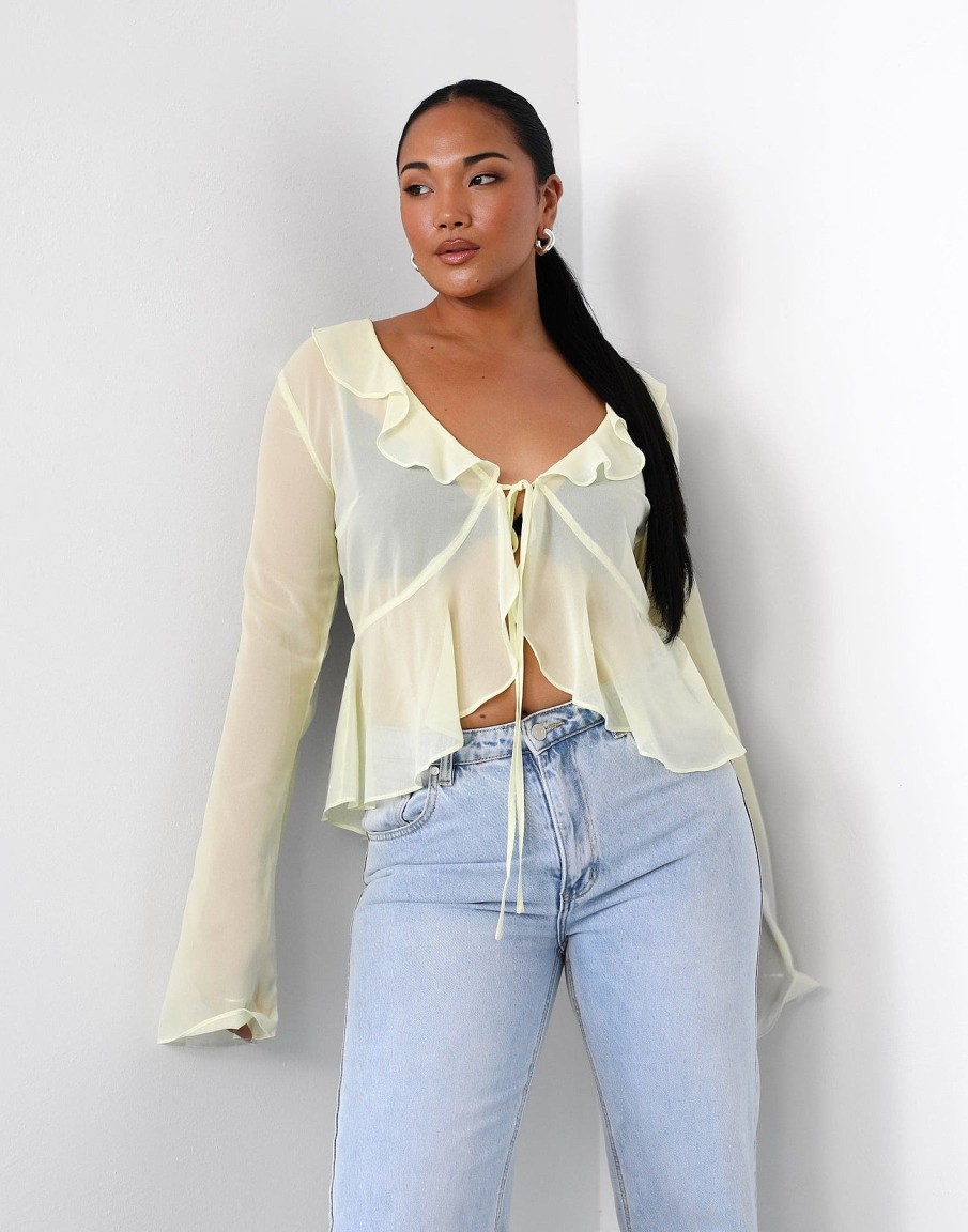 Clothing Charcoal Clothing Partywear | Leah Long Sleeve Top (Lemon)