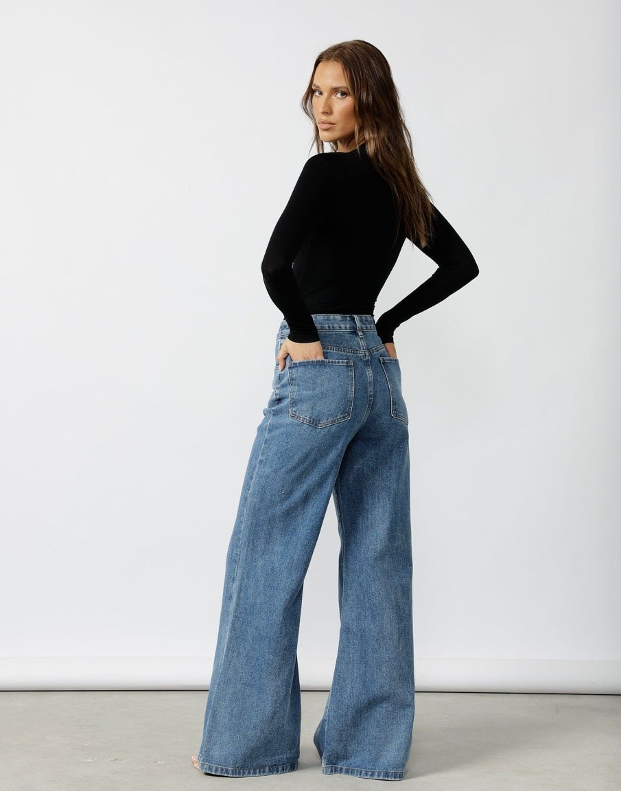 Clothing Charcoal Clothing Denim Edit | Ethan Wide Leg Jeans (Mid Wash)