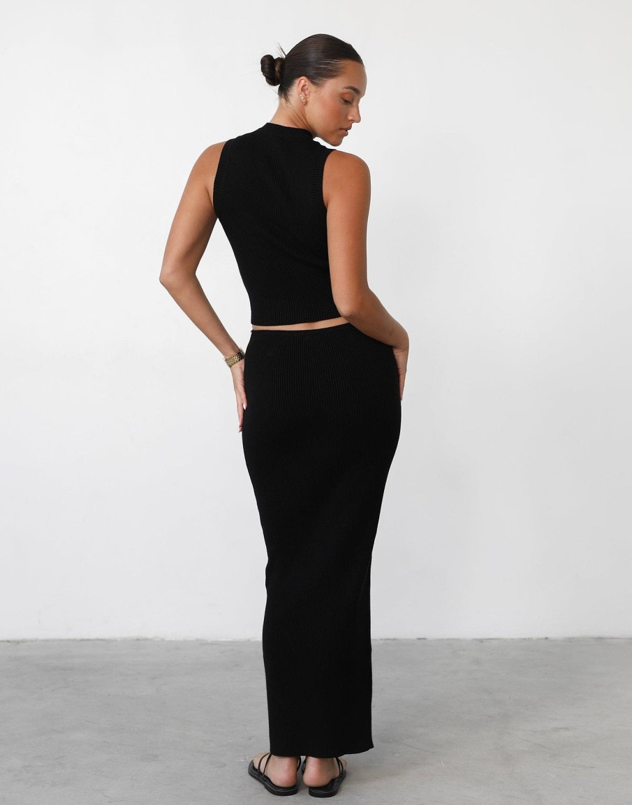 Clothing Charcoal Clothing Knitwear | Nate Knit Maxi Skirt (Black)