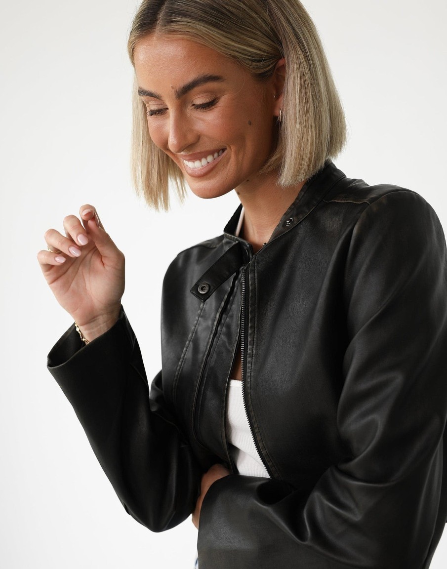 Clothing Charcoal Clothing Jackets + Coats | Harley Cropped Jacket (Black)