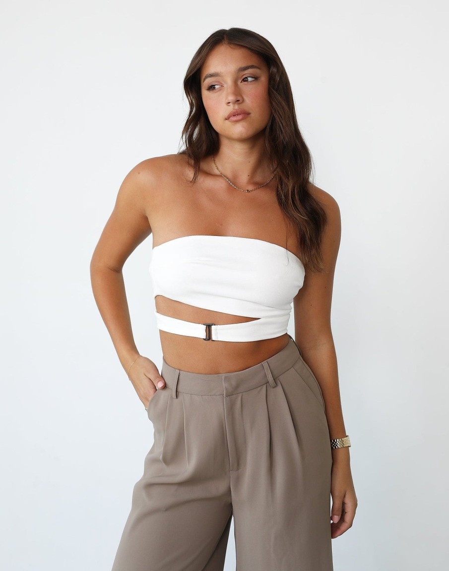 Clothing Q-Trend Crop Tops | Kristin Top (White)