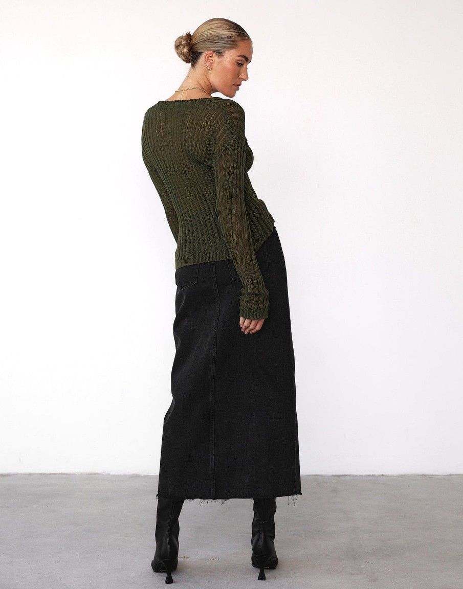 Clothing Charcoal Clothing Knitwear | Ruby Long Sleeve Top (Moss)