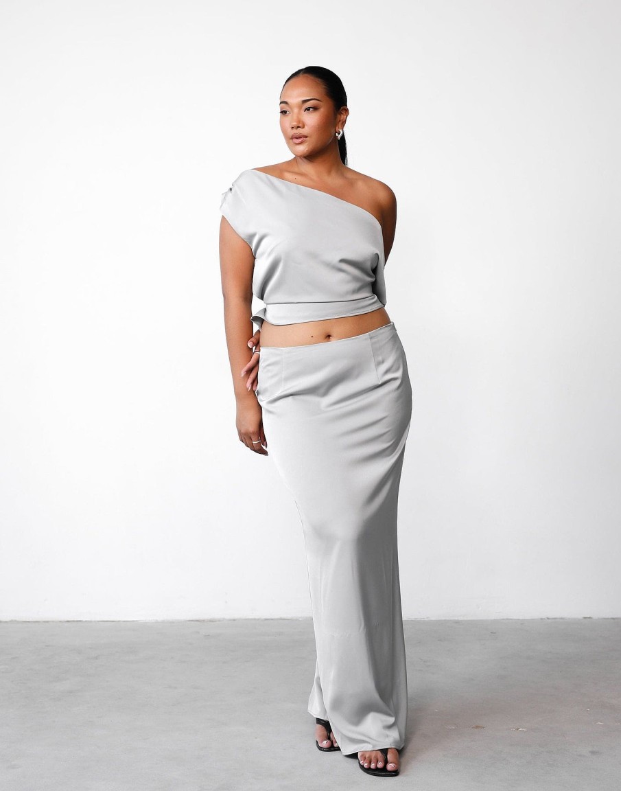 Clothing Charcoal Clothing Partywear | Viviana Maxi Skirt (Silver)