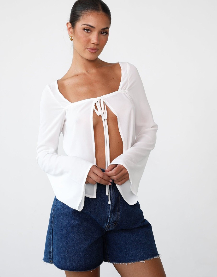 Clothing Charcoal Clothing Long Sleeve Tops | Tahiti Long Sleeve Top (White)