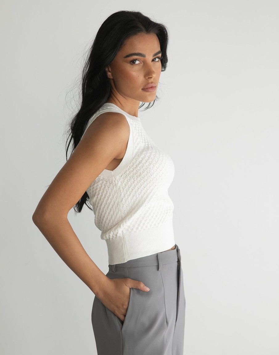 Clothing Desire Workwear | Cooran Knit Crop Top (White)