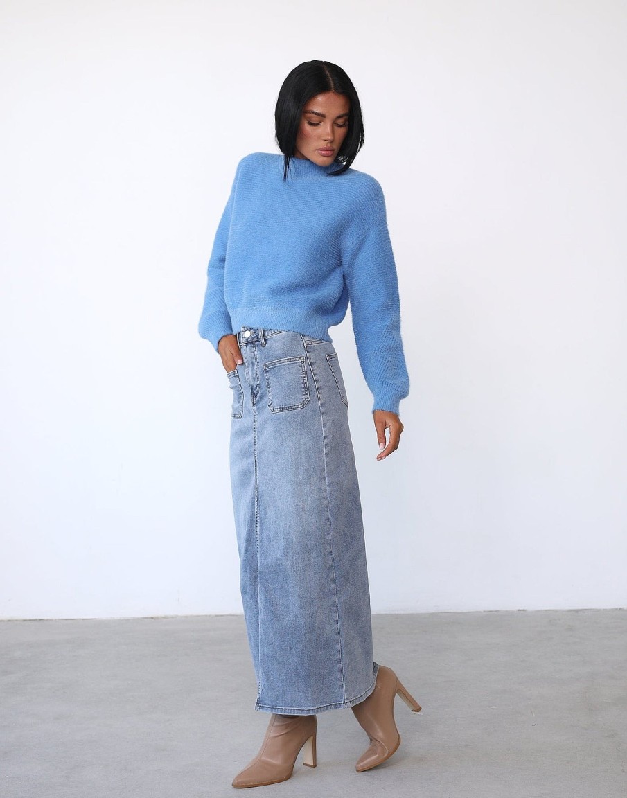 Clothing Pink Diamond Denim Edit | Elyssa Maxi Skirt (Blue Denim)