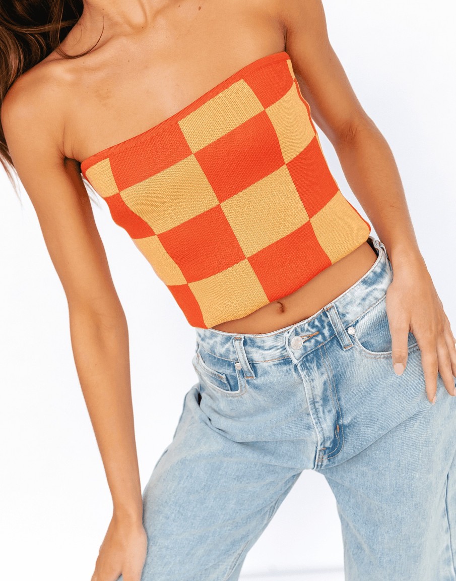 Clothing Paper Heart Crop Tops | Blake Strapless Top (Red/Orange)