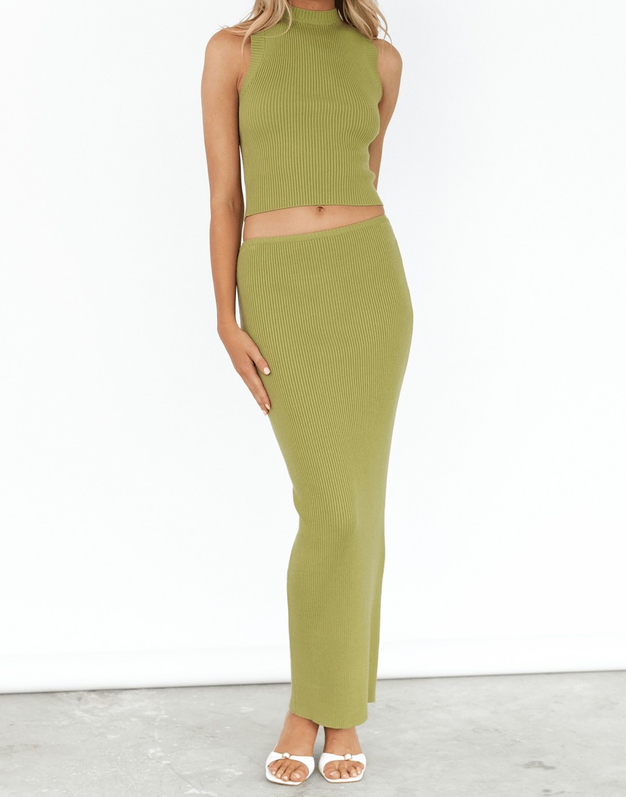 Clothing Charcoal Clothing Knitwear | Nate Knit Maxi Skirt (Green)