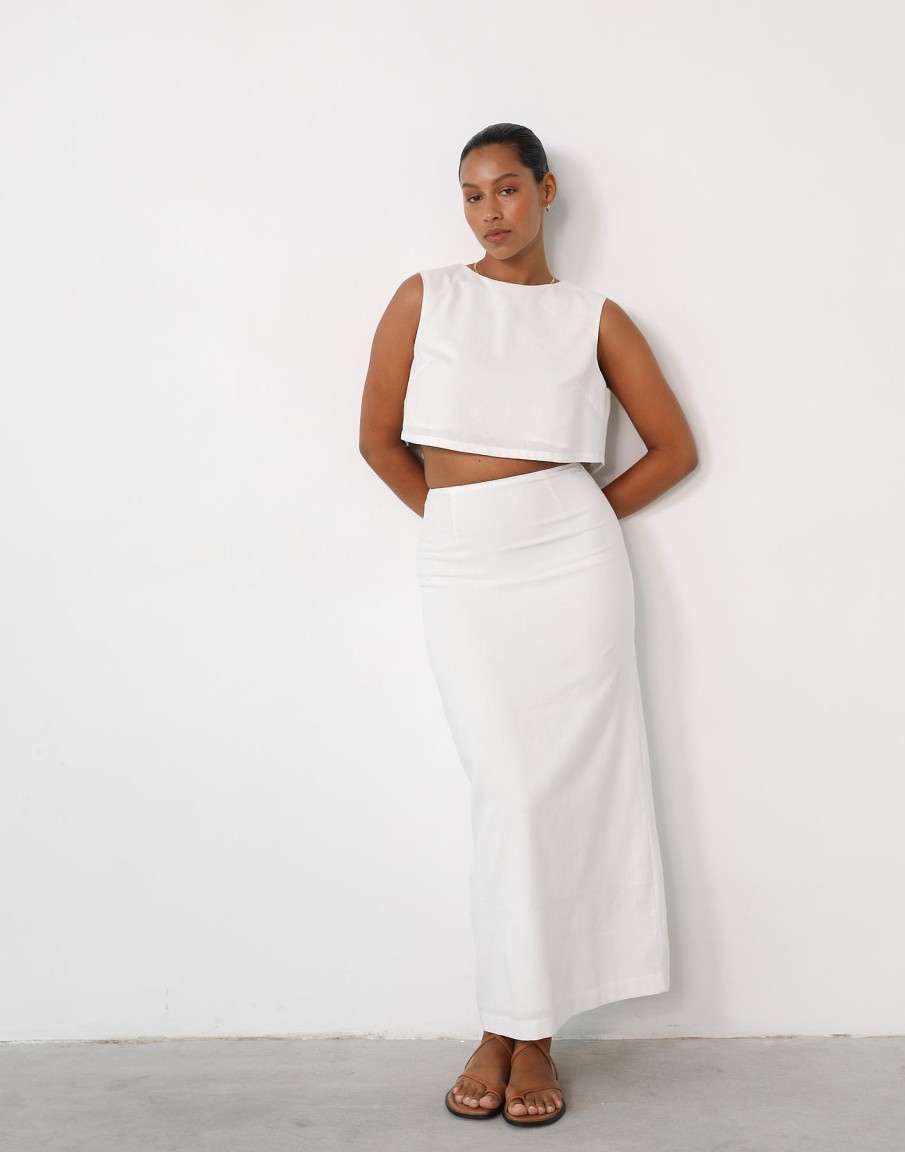 Clothing Charcoal Clothing Skirts | Como Linen Maxi Skirt (White)