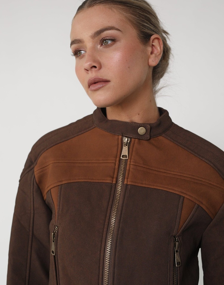 Clothing Lioness Jackets + Coats | Nueve Biker Jacket (Chocolate) - By Lioness