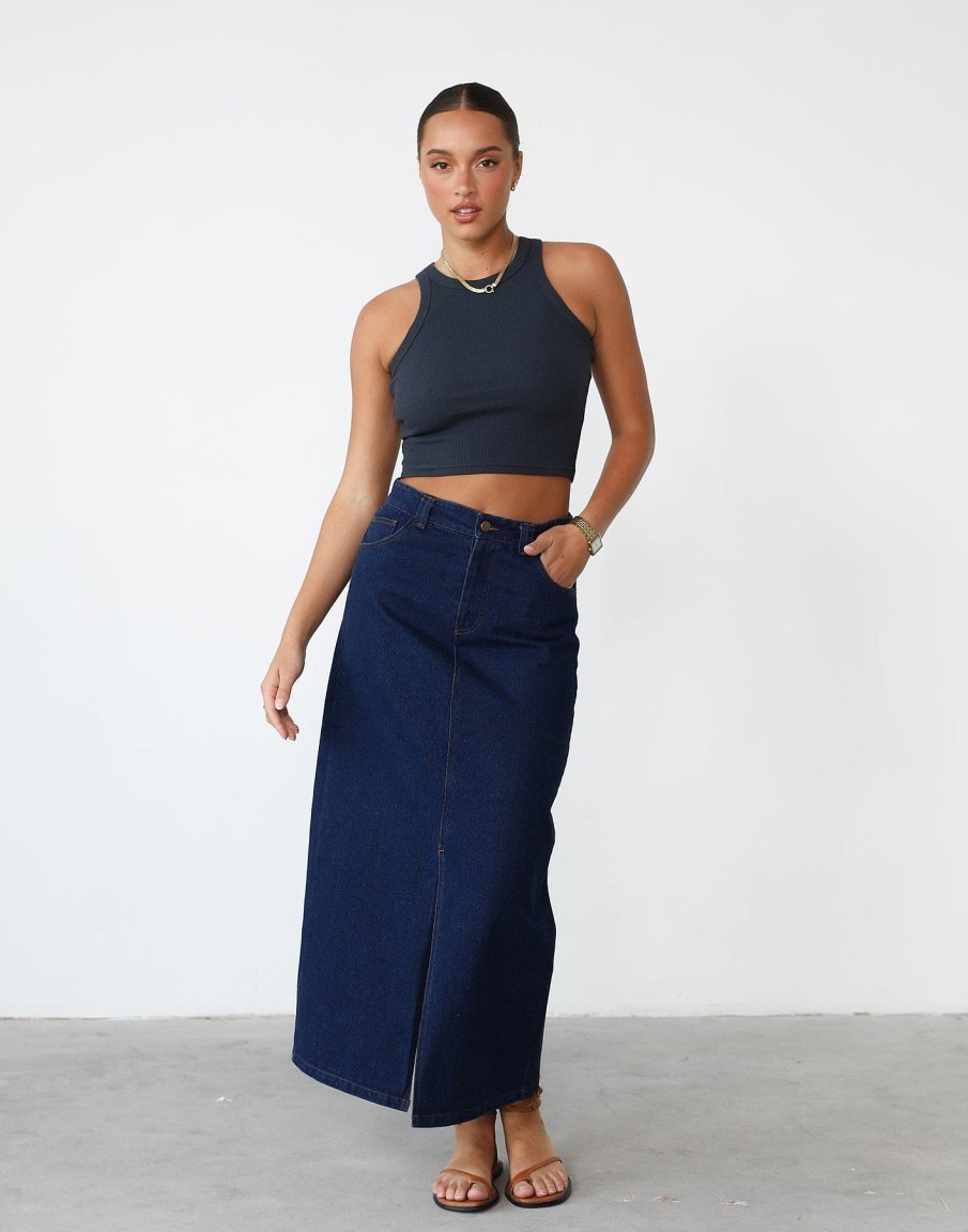 Clothing Pink Diamond Basics Edit | Kristie Denim Maxi Skirt (Dark Denim)