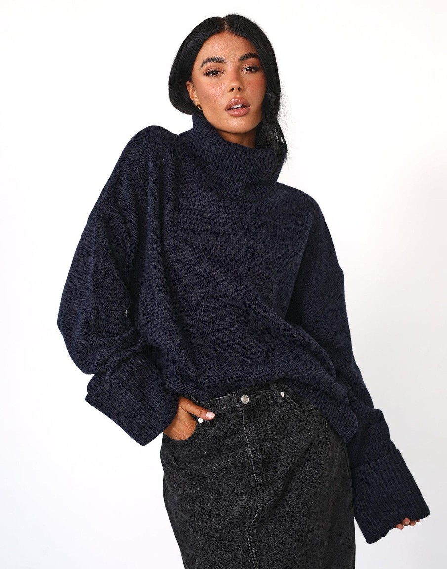 Clothing Charcoal Clothing Knitwear | Heath Knit Jumper (Navy)