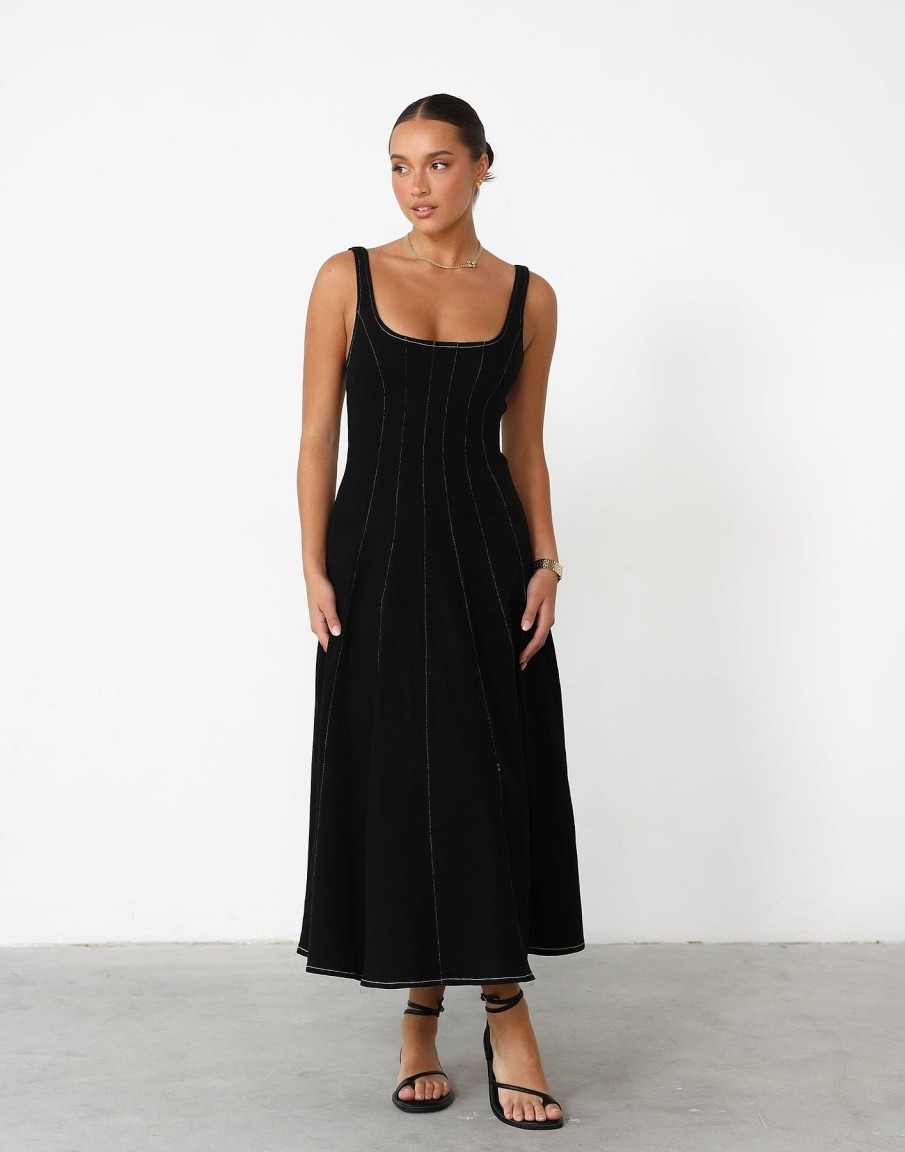 Clothing Pink Diamond Partywear | Kella Denim Maxi Dress (Black)