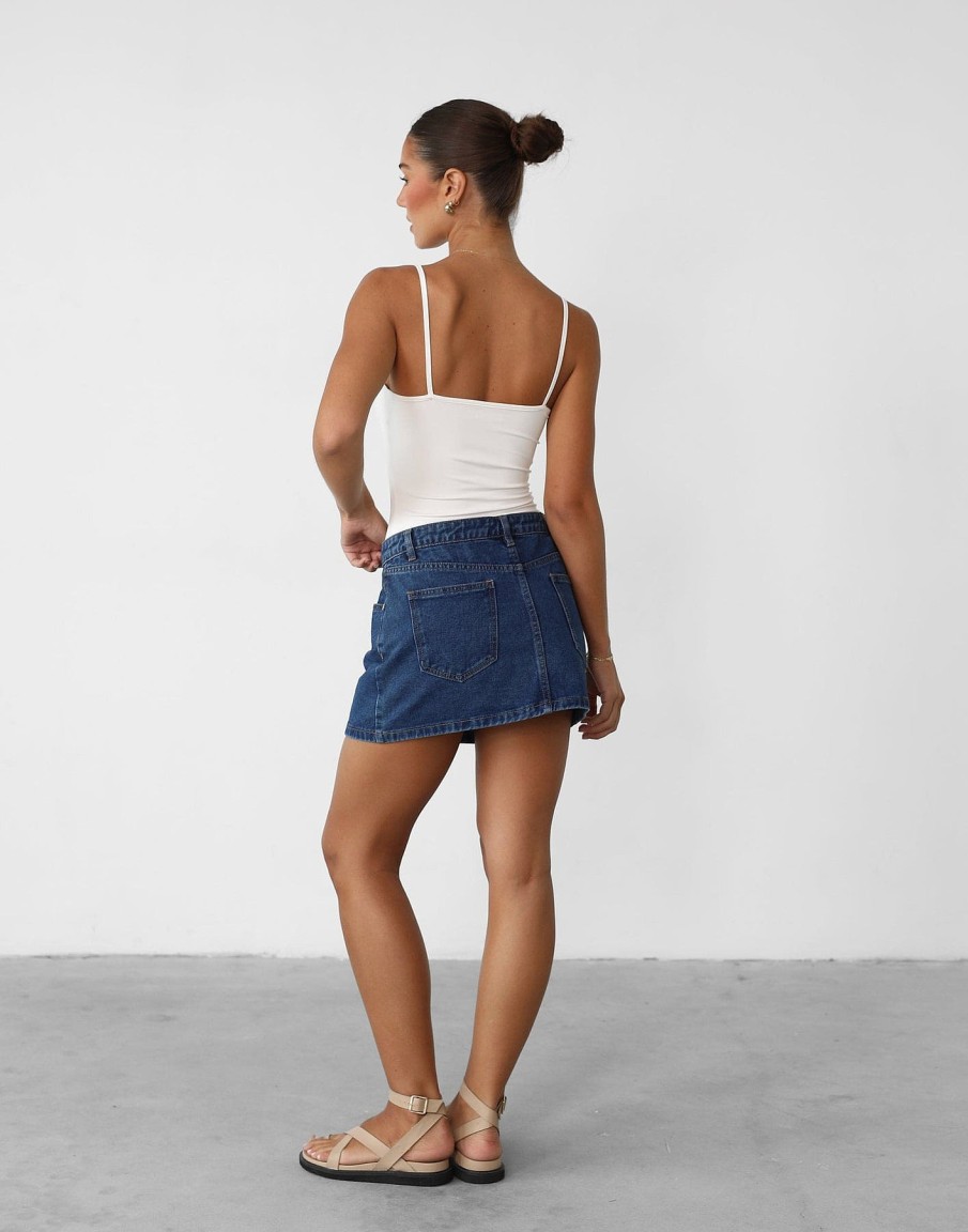 Clothing Charcoal Clothing Denim Edit | Riri Denim Skirt (Dark Denim)