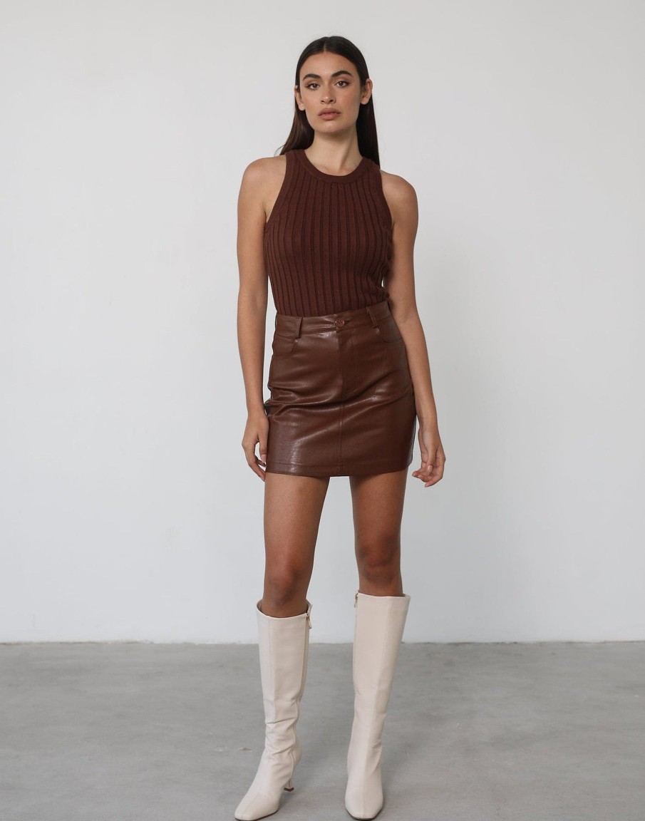 Clothing Qtrend Skirts | Kymberlee Mini Skirt (Brown)