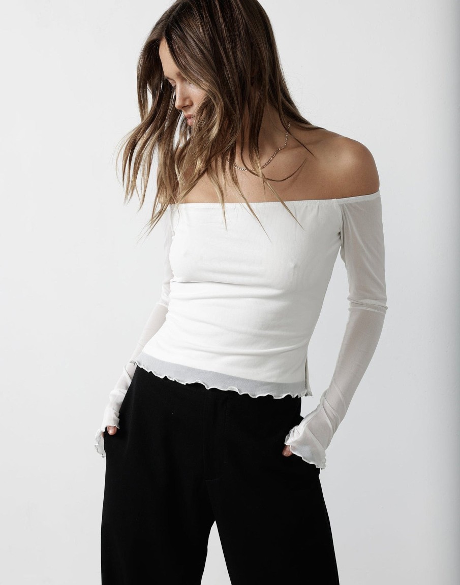 Clothing Charcoal Clothing Long Sleeve Tops | Lottie Mesh Top (White)