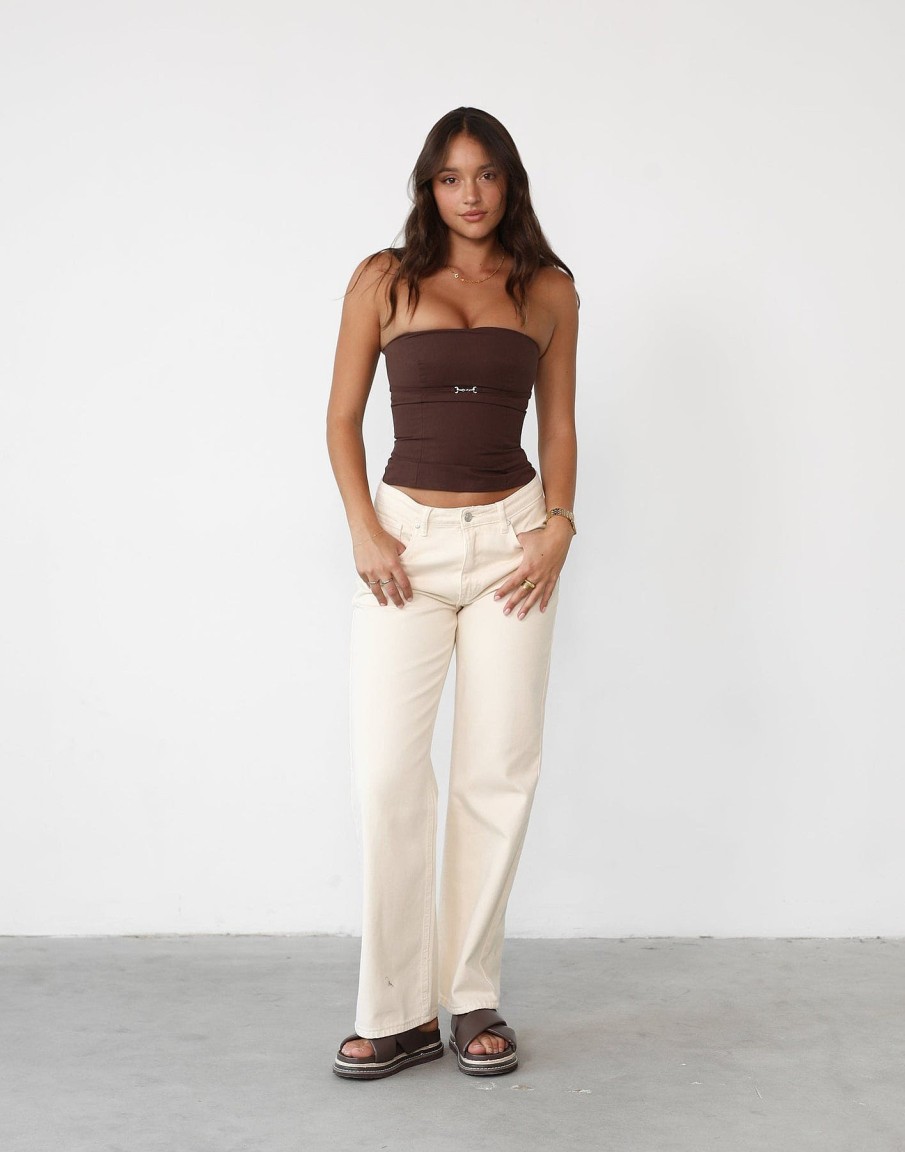 Clothing Lioness Crop Tops | Allure Strapless Top (Chocolate) - By Lioness