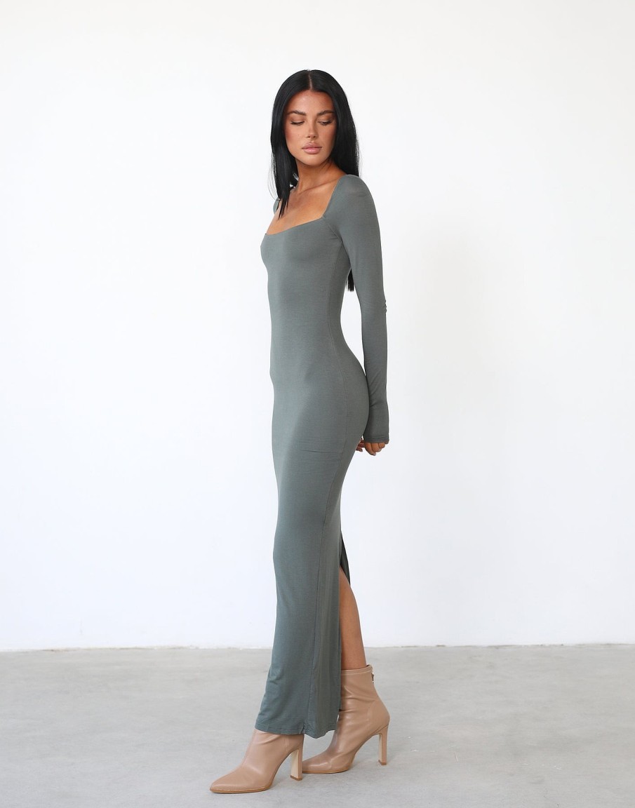 Clothing Charcoal Clothing Basics Edit | Eyes On Me Maxi Dress (Khaki)