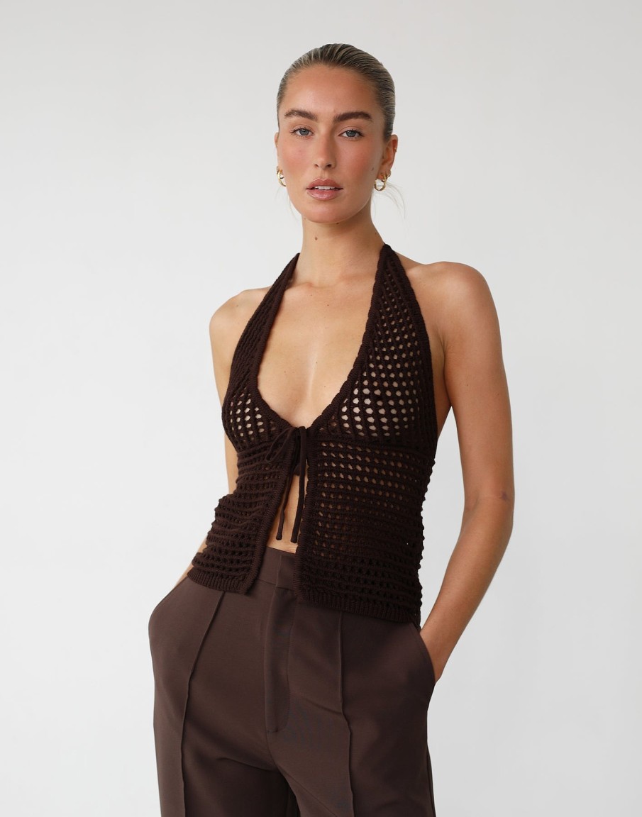 Clothing Charcoal Clothing Knitwear | Wild Soul Crochet Top (Chocolate)