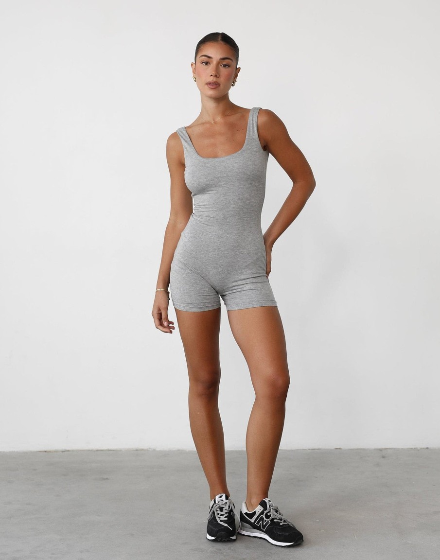 Clothing Charcoal Clothing Basics Edit | Amazia Playsuit (Grey Marle)