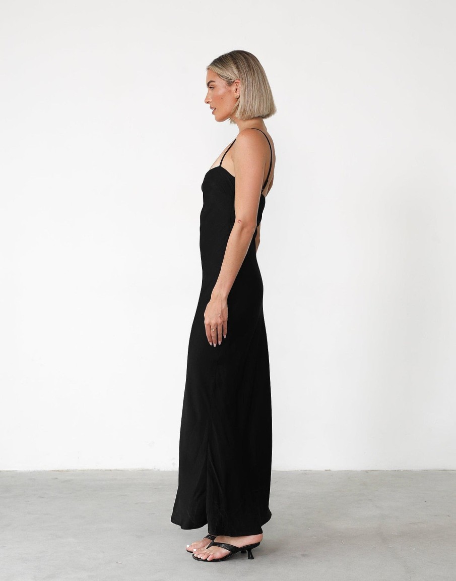 Clothing Charcoal Clothing Partywear | Mya Maxi Dress (Black)