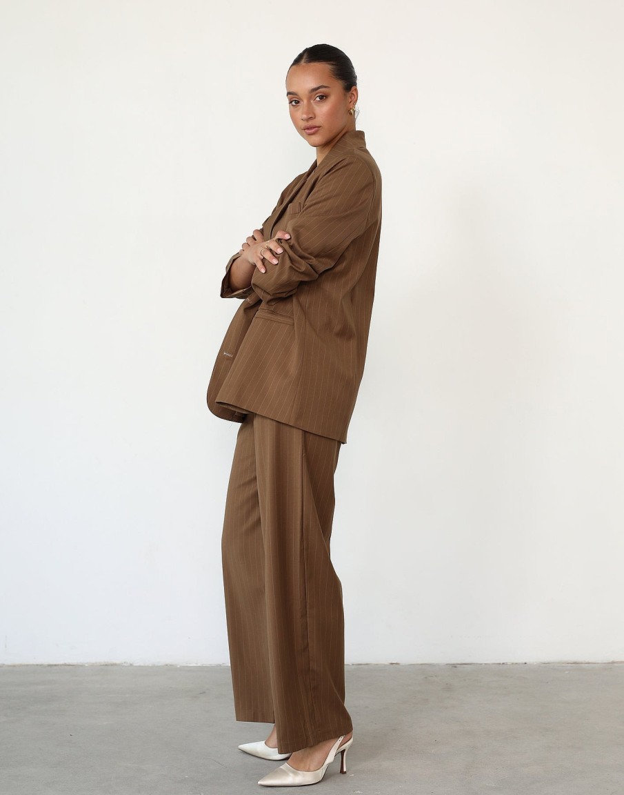 Clothing Qtrend Blazers | Devyn Blazer (Brown Pinstripe)