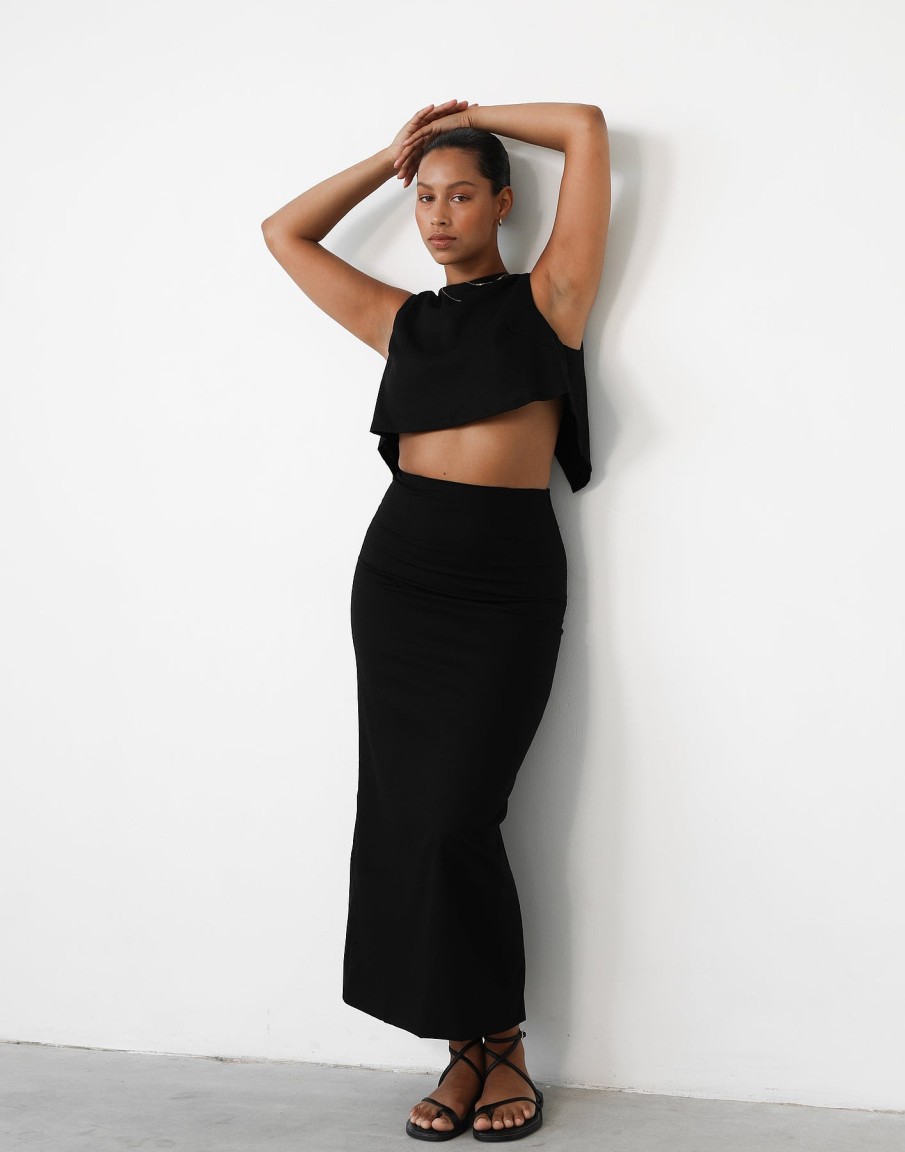 Clothing Charcoal Clothing Skirts | Como Linen Maxi Skirt (Black)