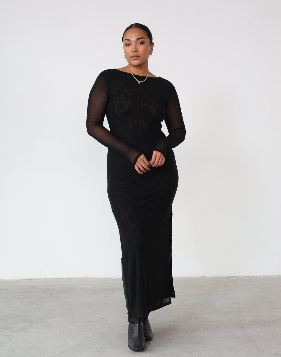 Clothing Charcoal Clothing Maxi Dresses | Luna Mesh Maxi Dress (Black)