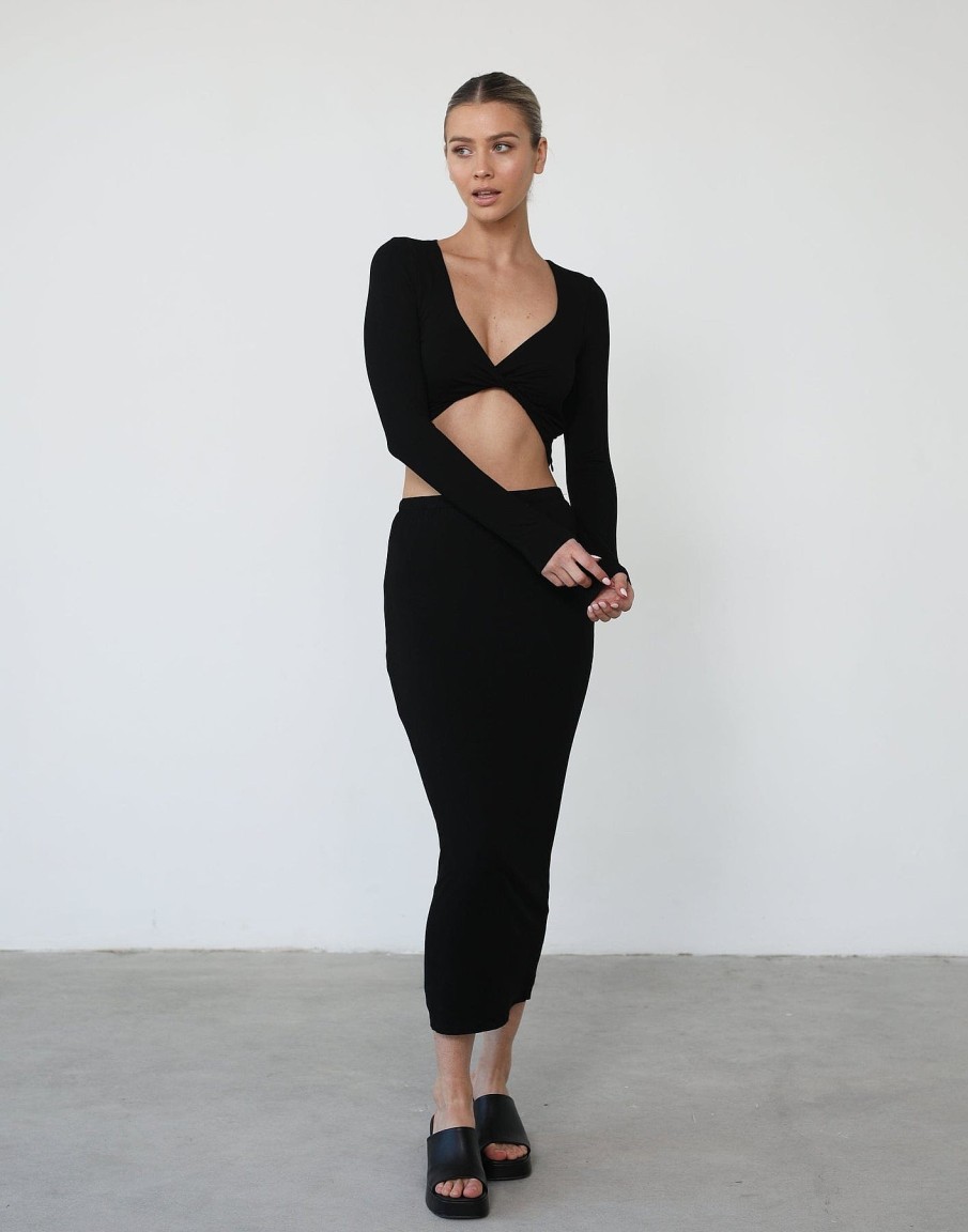 Clothing Qtrend Crop Tops | Clerisse Long Sleeve Top (Black)