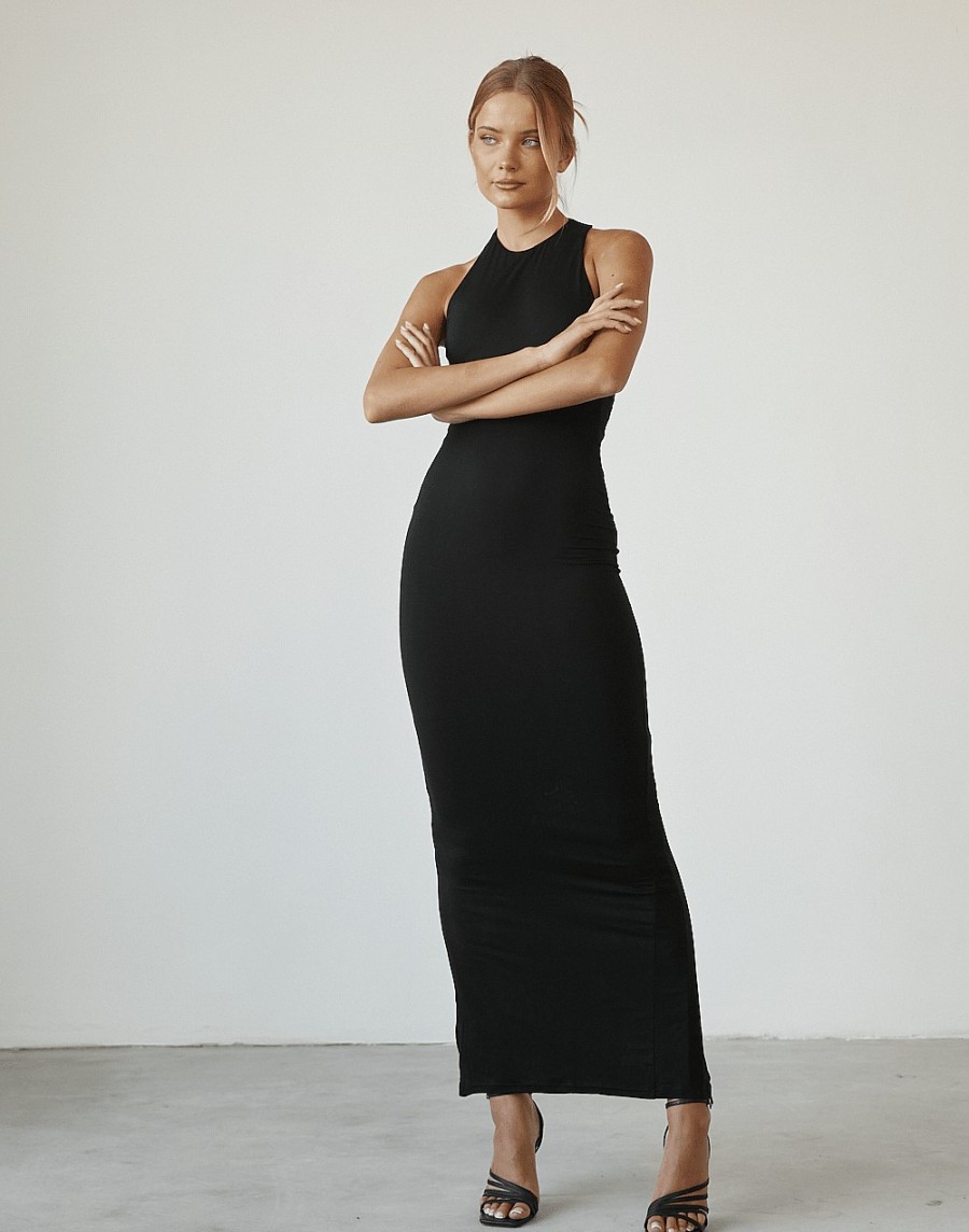 Clothing Charcoal Clothing Partywear | Aziza Maxi Dress (Black)