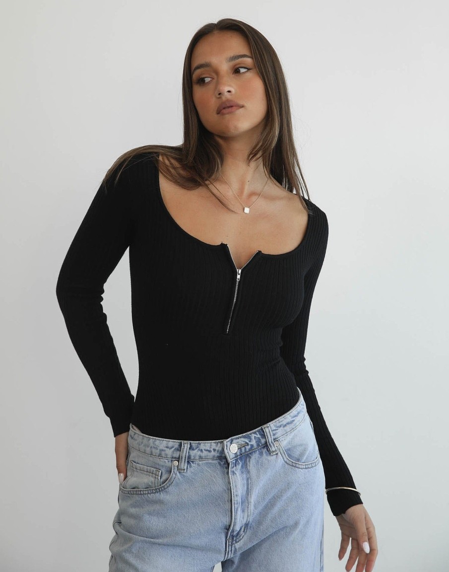 Clothing Pink Diamond Basics Edit | Jhene Long Sleeve Bodysuit (Black)