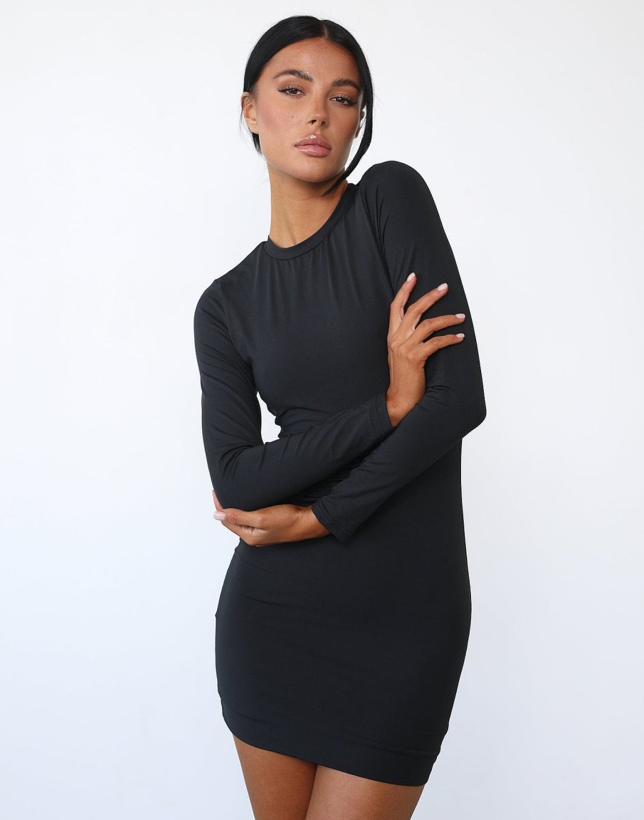 Clothing Qtrend Partywear | Alliyah Long Sleeve Mini Dress (Black)