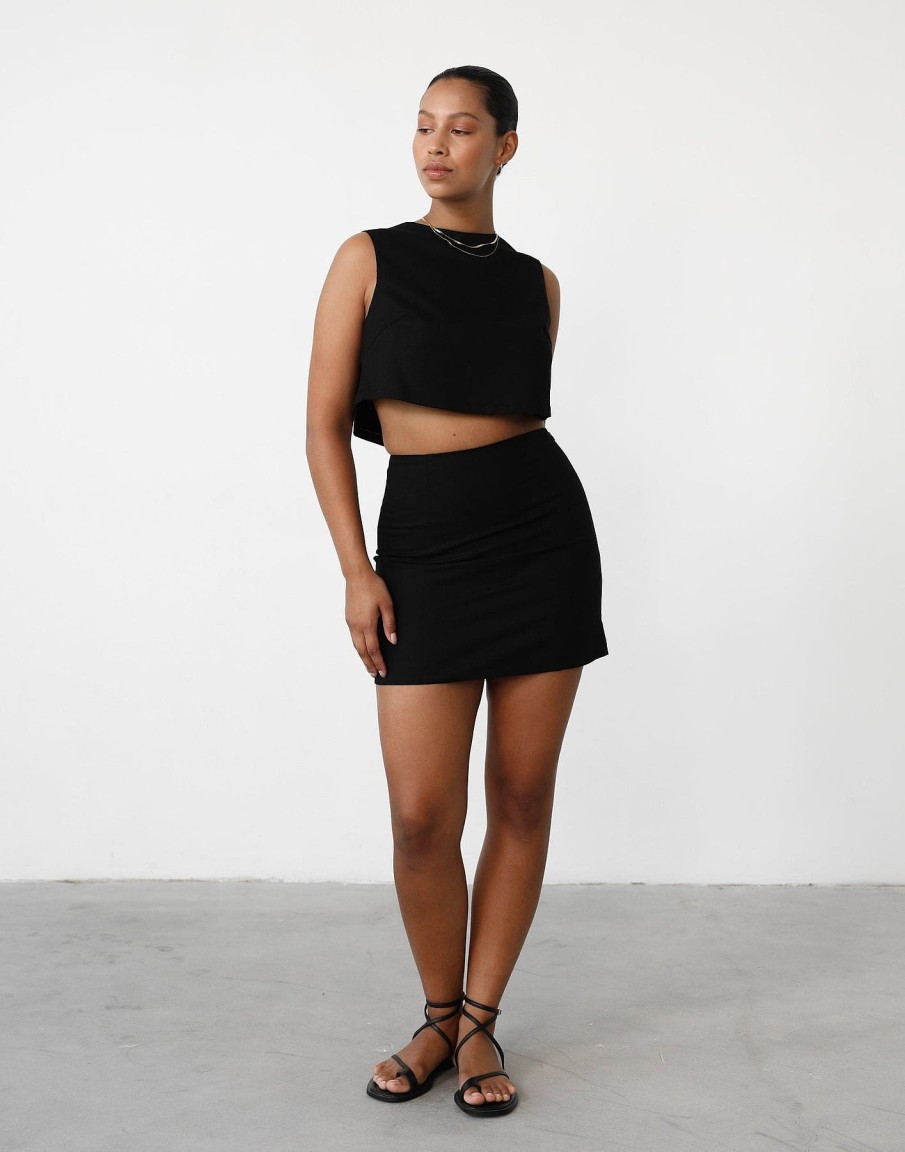 Clothing Charcoal Clothing Skirts | Como Linen Mini Skirt (Black)