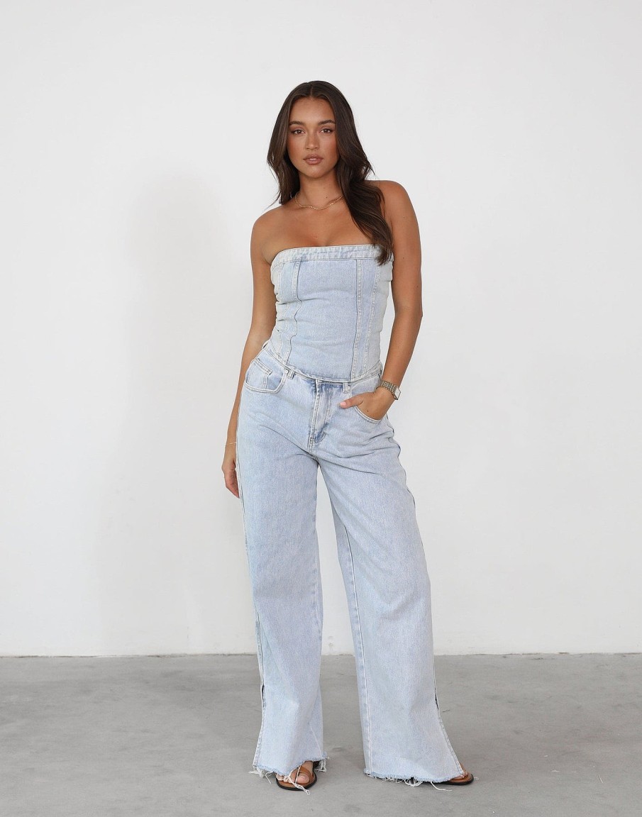 Clothing CHARCOAL CLOTHING Denim Edit | Kloe Denim Corset Top (Light Vintage)