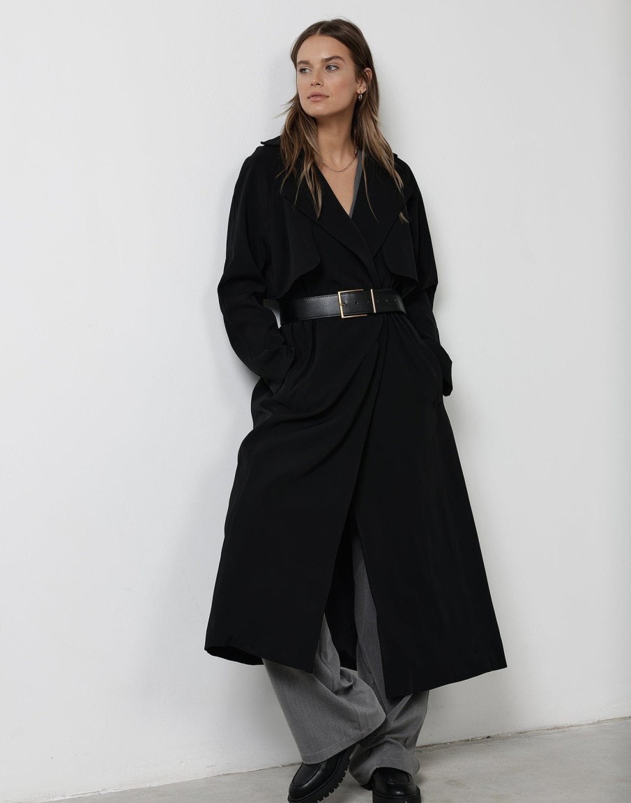 Clothing CHARCOAL Jackets + Coats | Zander Trench Coat (Black)