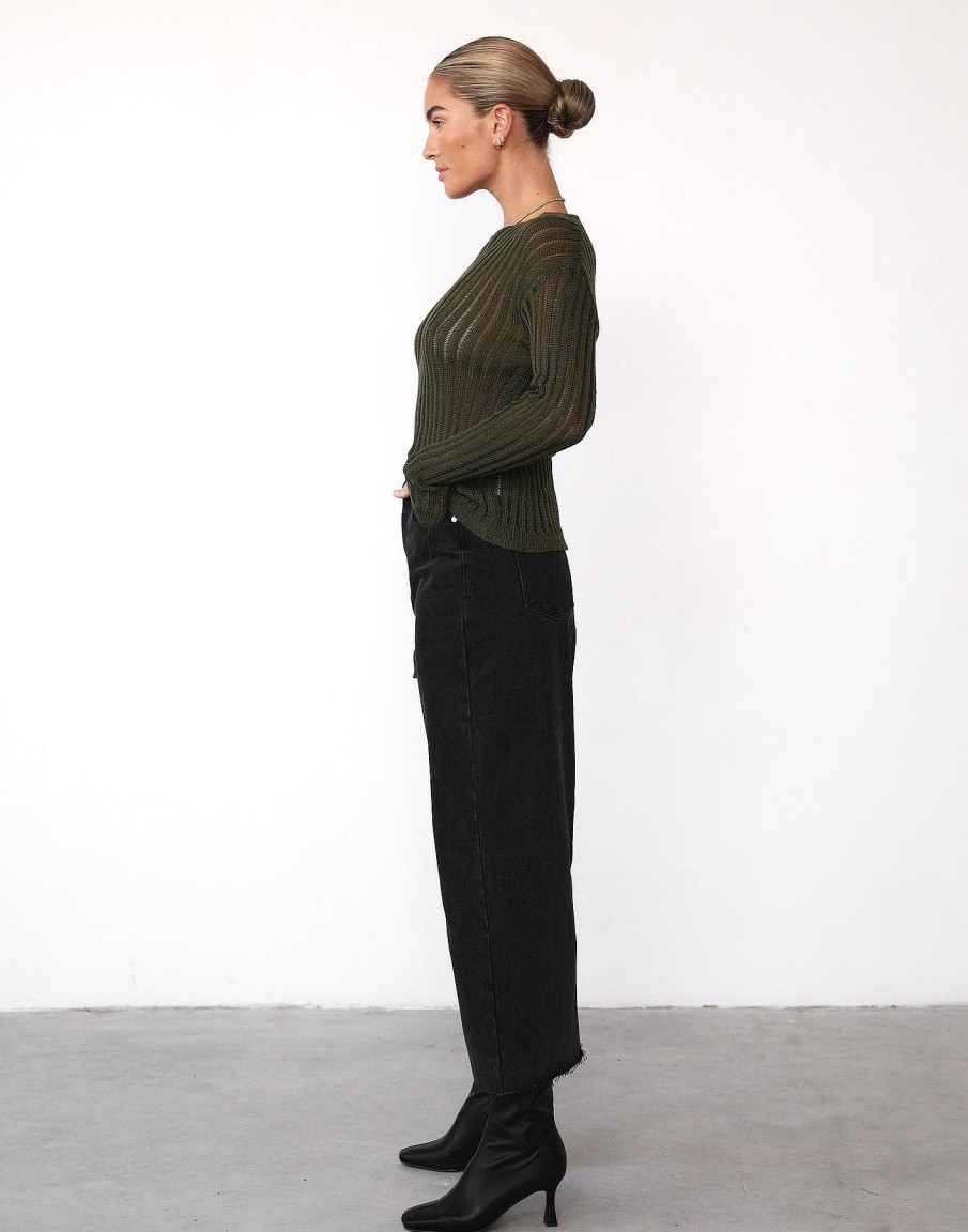 Clothing Charcoal Clothing Knitwear | Ruby Long Sleeve Top (Moss)