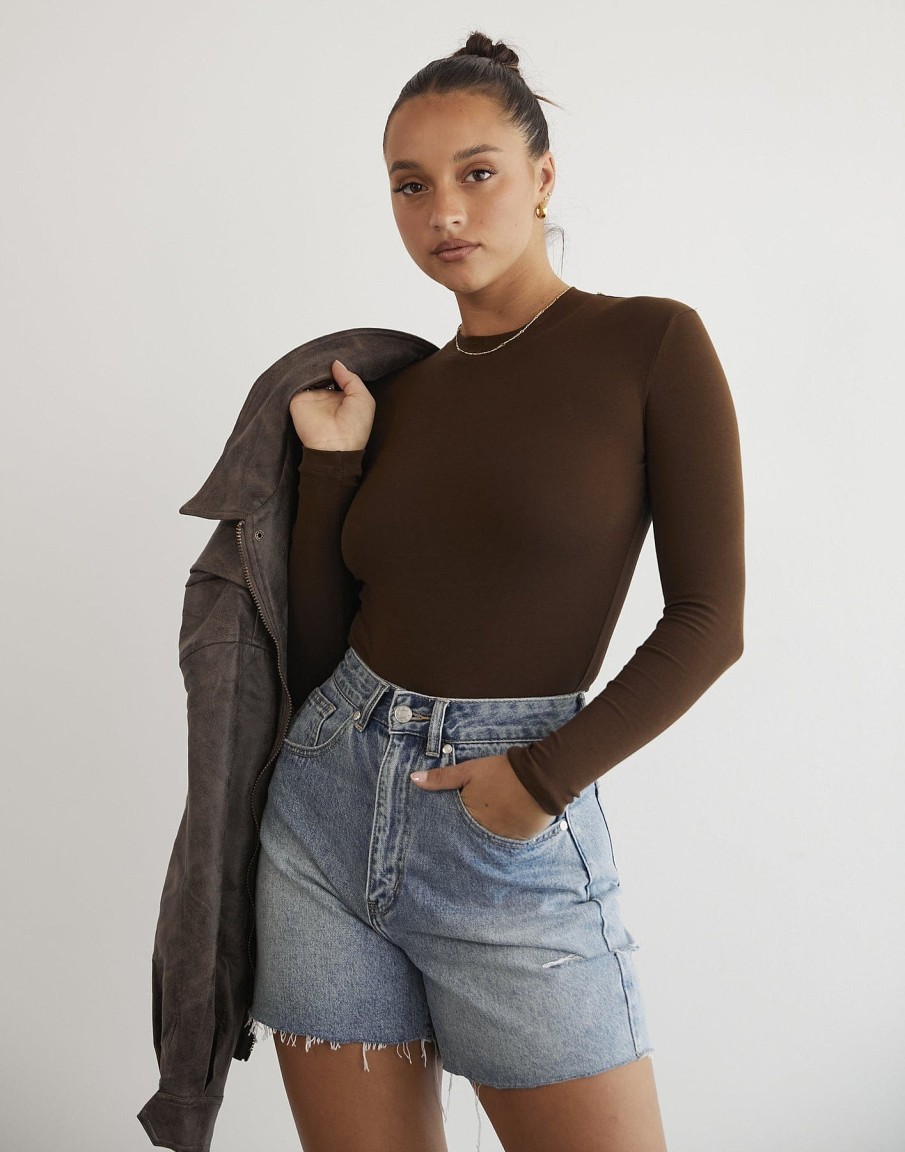 Clothing Qtrend Basics Edit | Wisteria Long Sleeve Bodysuit (Brown)