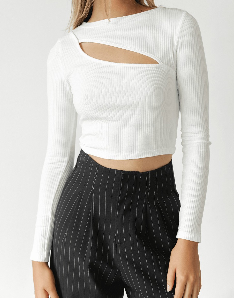 Clothing Shareen Long Sleeve Tops | Charles Cut Out Top (White)