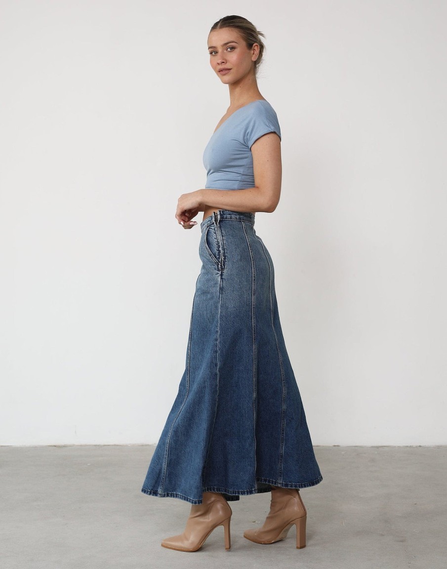 Clothing Lioness Denim Edit | Wyoming Denim Skirt (Blue Denim) - By Lioness